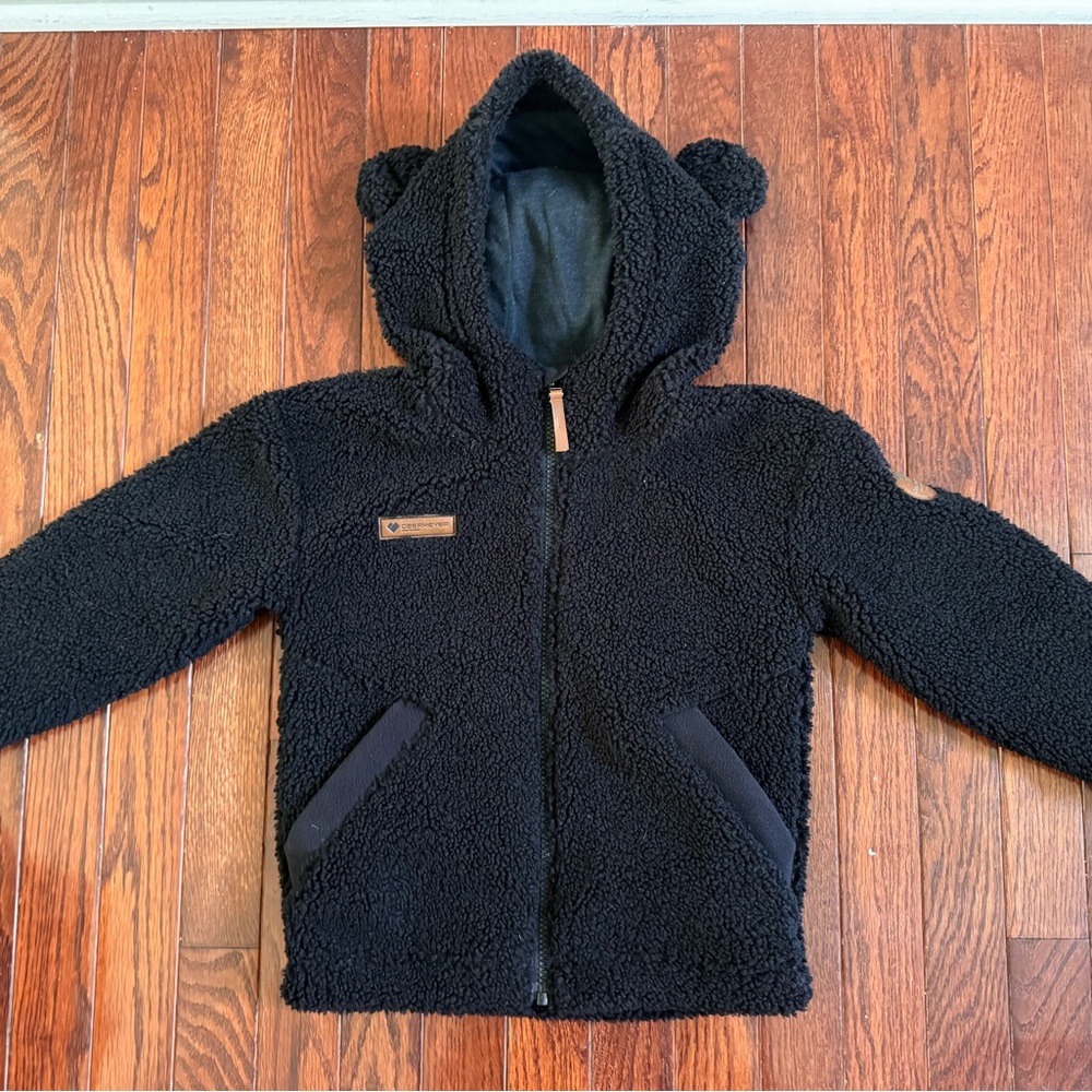 Black Fleece Hooded Jacket with Bear Ears